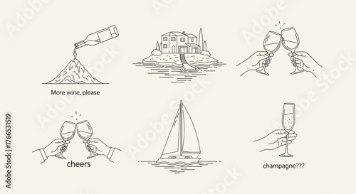 Elegant Celebration Icons Wine, Champagne, and Coastal Charm