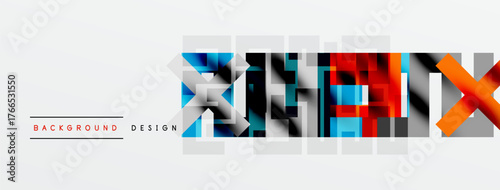 Abstract geometric design features colorful blocks forming text. Modern style, clean lines, suitable for backgrounds, presentations.