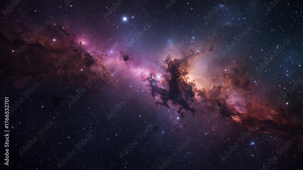 Obraz premium Celestial Symphony: A vibrant tapestry of cosmic colors and textures paints a breathtaking scene of a nebula, inviting exploration of the infinite wonders of space.