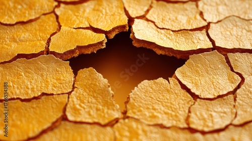 Stunning golden cracked earth texture creating a unique organic pattern, perfect for backgrounds, textures, and design elements needing a natural earthy feel