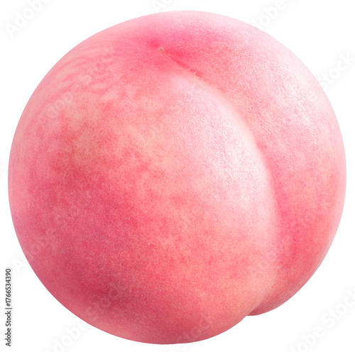 Pink Peach fruit with leaf isolated on white background, Fresh Peach on White Background, High resolution photography PNG File.