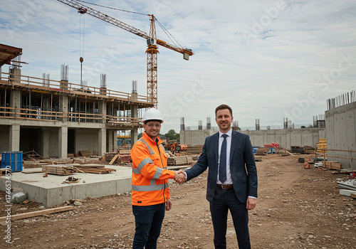 engineer and businessman handshake at construction