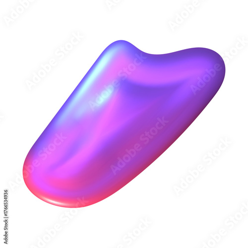 Chrome 3D shape floating in holographic light. Smooth Y2K metal tone and reflective chrome surface form a modern 3D shape.