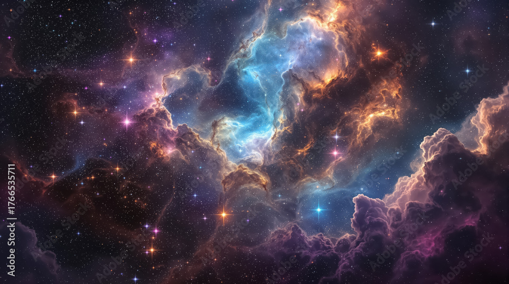 Obraz premium Space background with stardust and shining stars. Realistic cosmos and color nebula. Colorful galaxy