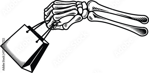 Skeleton hand holding a shopping bag black