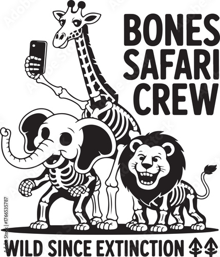 Safari crew elephant giraffe lion taking selfie wild since extinction vector