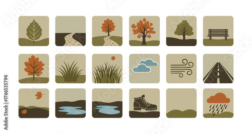 Nature and weather icons in earthy tones for seasonal design