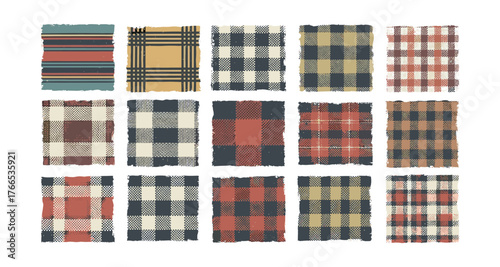 Rustic plaid patterns set with earthy color variations and textured brush strokes