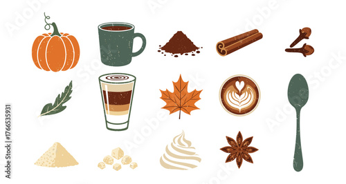 Autumn coffee essentials with pumpkin, spices, and leaves
