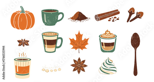 Autumn spices and beverages with vintage texture for seasonal designs