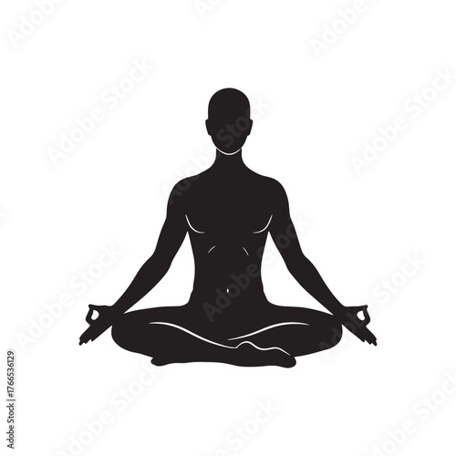 Silhouette of Person Meditating in Lotus Pose Keywords: yoga, meditation, lotus pose, sukhasana