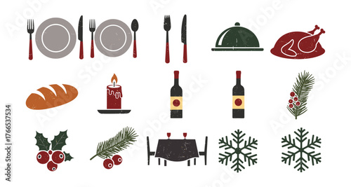 Festive table setting with christmas dinner elements and holiday decor