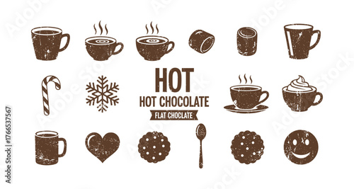 Rustic hot chocolate elements with cups, cookies, and candy canes