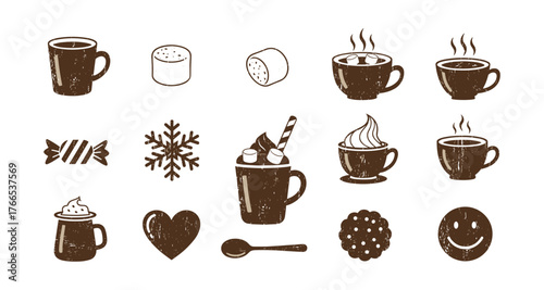 Rustic beverage and snack elements with warm drinks and treats