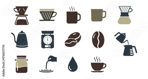 Rustic coffee elements set with retro coffee makers and cups