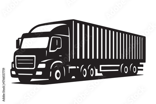 Red heavy delivery truck with trailer on a white background for cargo transportation and shipping business illustration