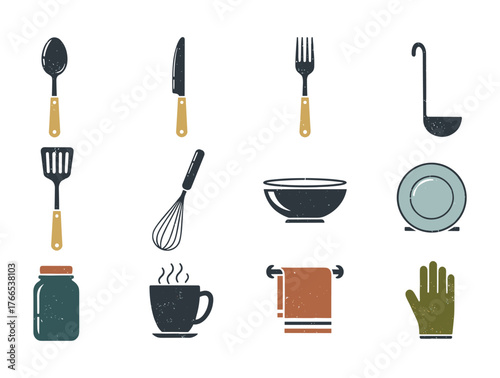 Rustic kitchen utensils and dishware collection