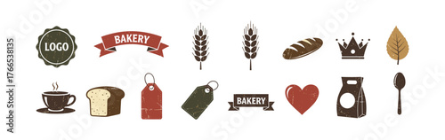 Vintage bakery elements set with rustic logos and labels