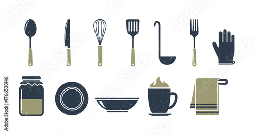 Retro kitchen utensils set with grunge texture for cooking enthusiasts