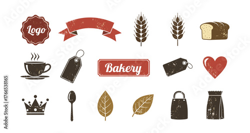 Rustic bakery icons: vintage style logos and elements for culinary branding
