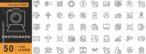 Photograph line icon set. Editable stroke. Vector illustration.
