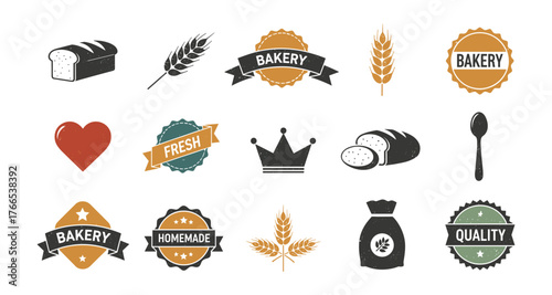 Retro bakery labels with bread and wheat elements in vintage style