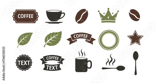 Coffee icons collection with retro elements and rustic style for cafes and menus