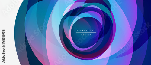 Abstract concentric layers create vibrant visual effect. Colors blend, forming dynamic circular composition. Modern design element.