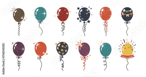 Decorative retro balloons with sparkle and patterns in vintage style
