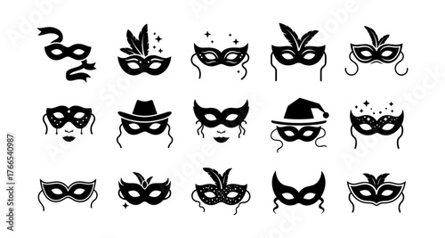 Elegant collection of themed festive masks in black and white silhouette style