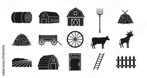 Farm life silhouettes: barns, animals, and tools for rustic designs