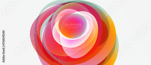 Abstract colorful layers forming circular design. Bright gradients create modern visual impact. Simple background enhances focus.
