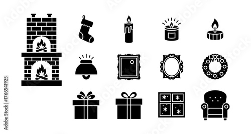 Cozy winter hearth icons for home decoration and festive celebrations