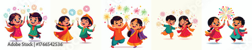 Indian children playing with fireworks celebrating Diwali