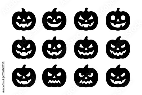 Halloween pumpkin faces collection: spooky silhouette jack-o'-lantern designs
