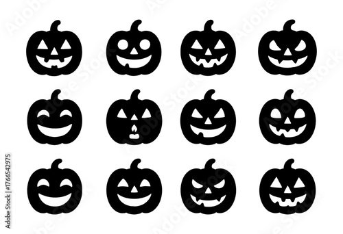 Silhouette pumpkins with spooky faces for halloween designs