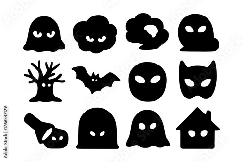 Spooky silhouettes: ghosts, masks, and creepy icons for halloween designs