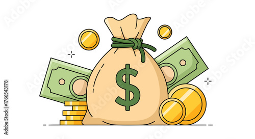 illustration of a money bag with money