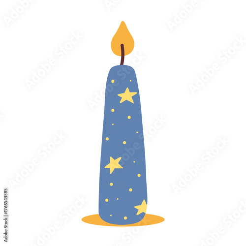 Christmas blue candle with stars and glowing festive light