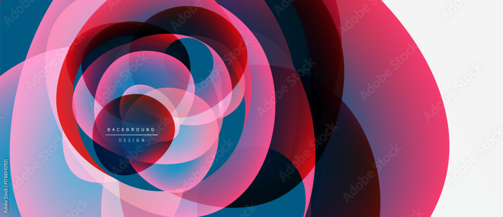Fototapeta premium Abstract swirling layers, vibrant colors blend. Pink, blue, red create dynamic visual effect. Modern design element.