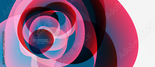Abstract swirling layers, vibrant colors blend. Pink, blue, red create dynamic visual effect. Modern design element.