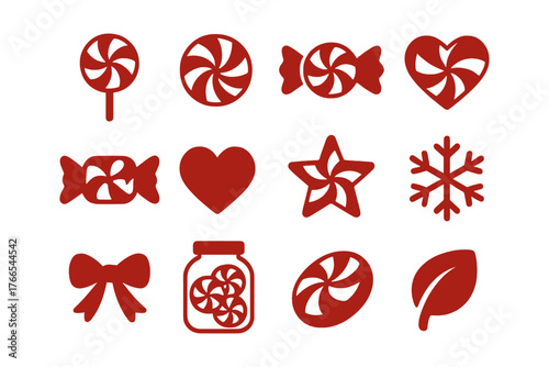 Flat red candy icons collection with heart and star designs