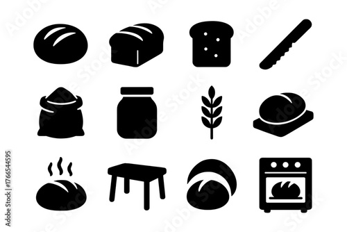 Silhouette icons of bakery items and cooking tools