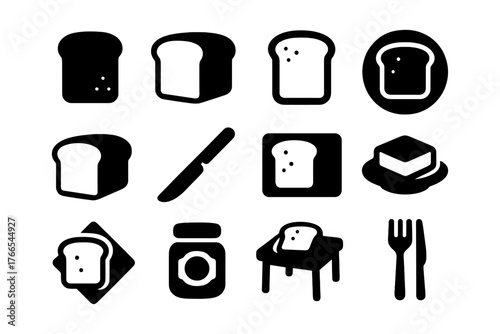 Bread icons collection: simple silhouettes for food and cooking designs