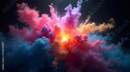 Colorful Smoke Explosion on Black Abstract Background