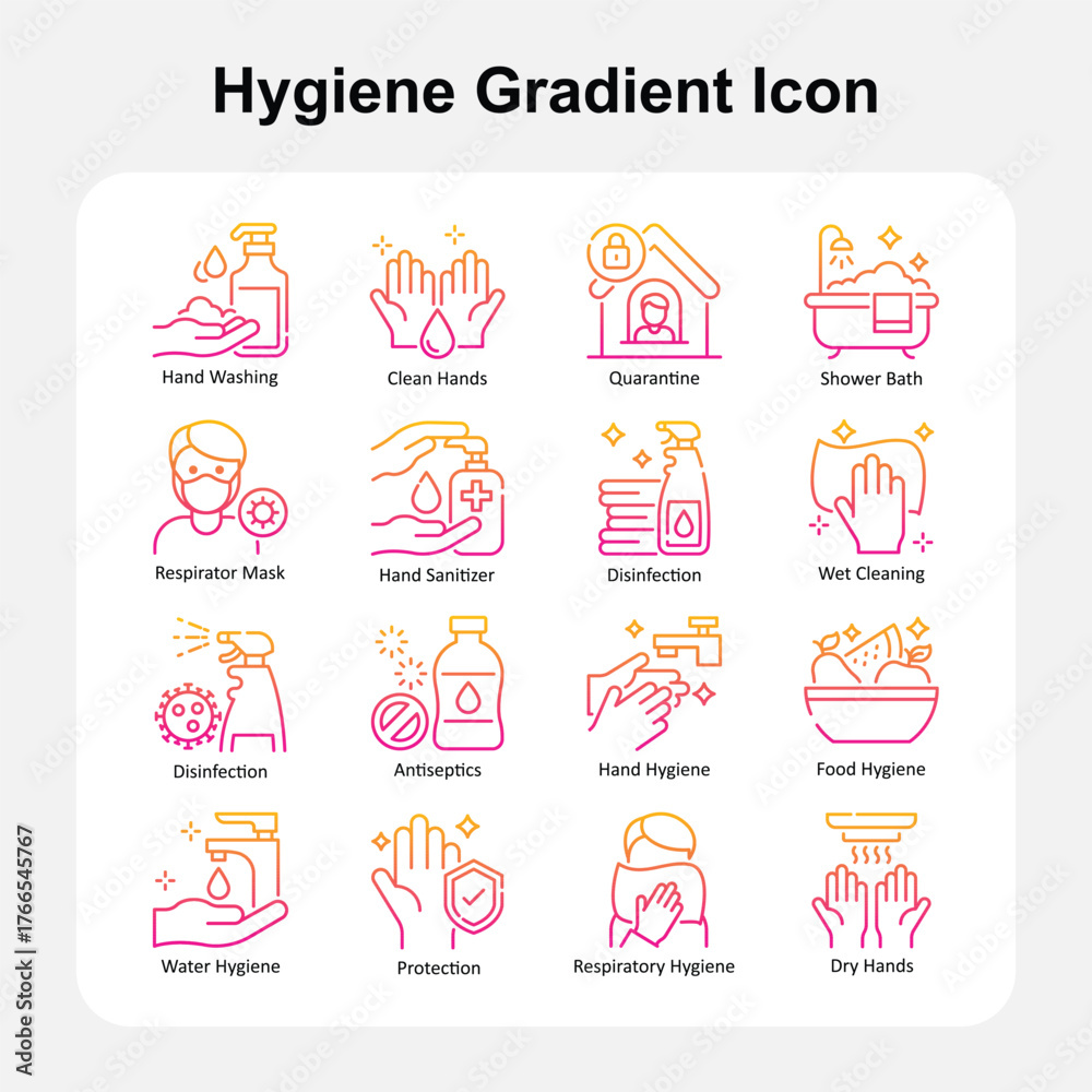 Fototapeta premium Personal Hygiene and Daily Body Care Gradient Icons Set 1
