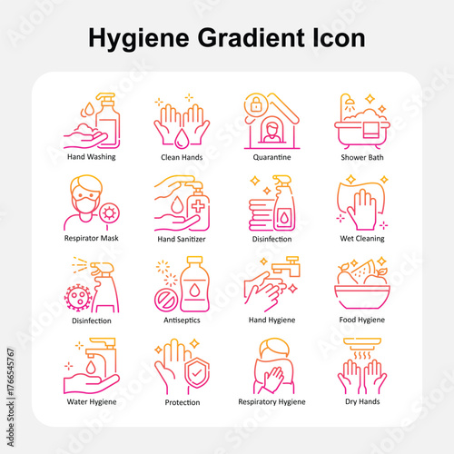 Personal Hygiene and Daily Body Care Gradient Icons Set 1