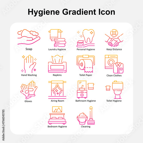 Home Cleaning, Disinfection and Germ Protection Gradient Icons Set 2