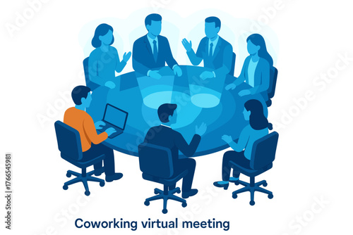 Diverse team in virtual meeting collaboration around circular table