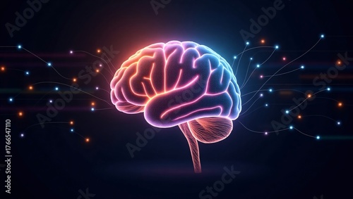 Wallpaper Mural Futuristic Neon Brain Illustration for Technology, Science, AI, Education, and Innovation Torontodigital.ca